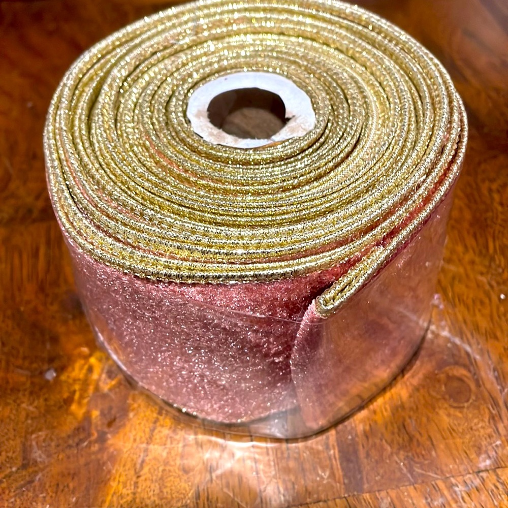 Factory Direct Craft Rose Gold Glittered Wired Ribbon